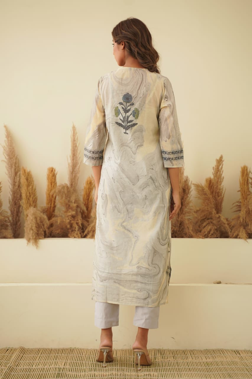 Marble print Jaipur cotton coord set with batik print