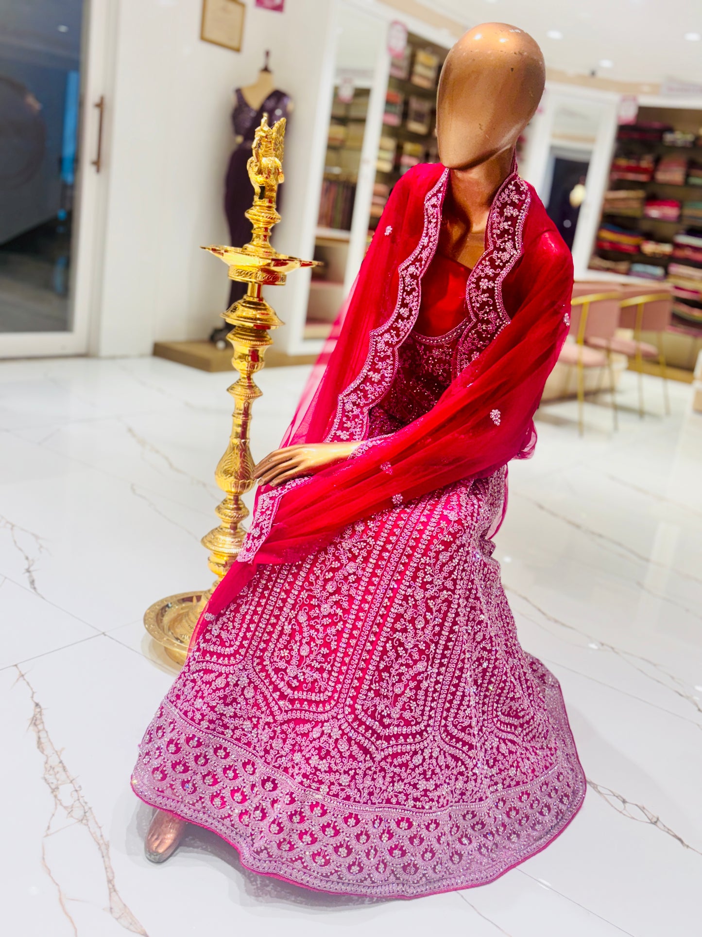 Rani pink bridal embroidered lehengas
