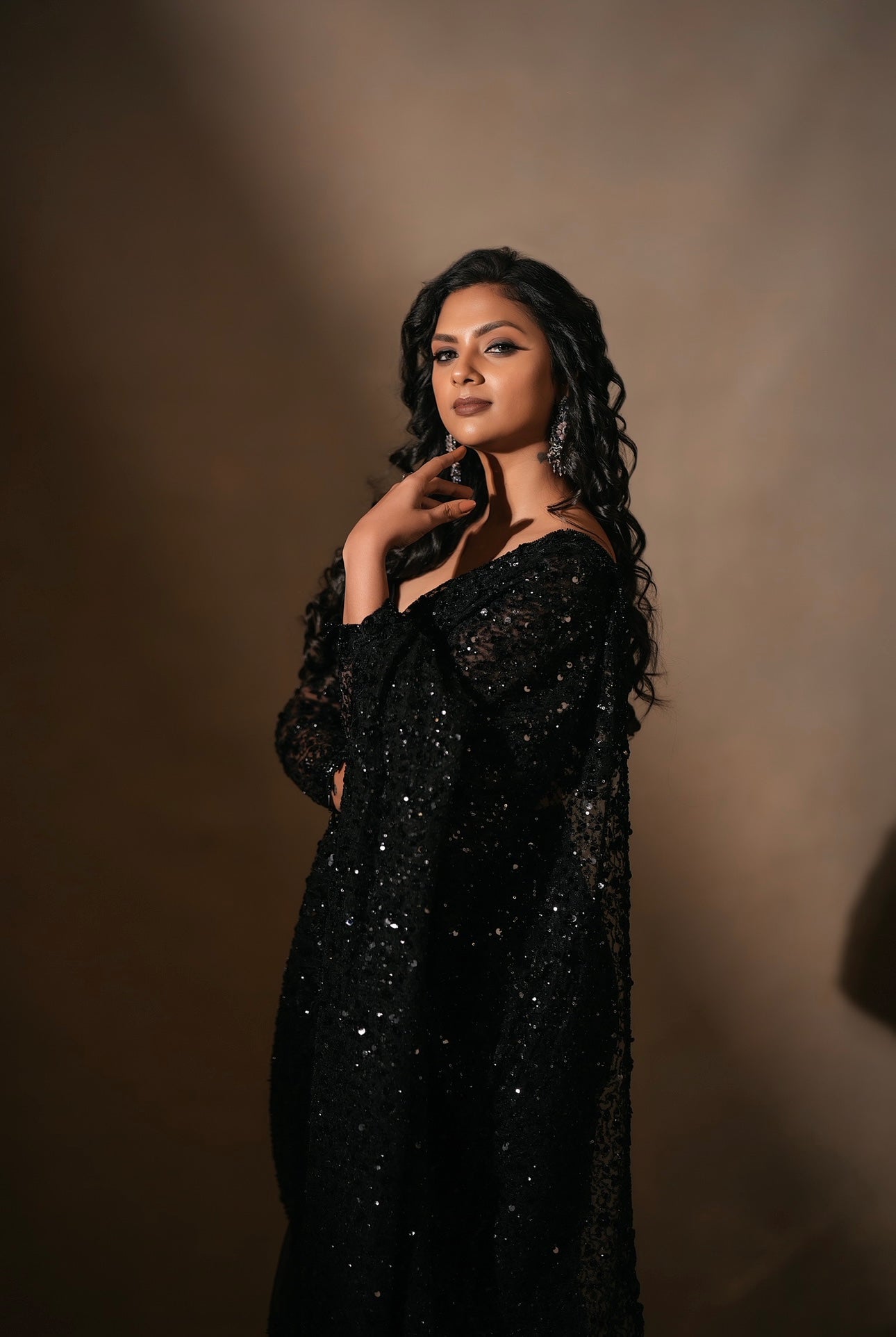 Black shimmer sequence designer Saree from Meshira