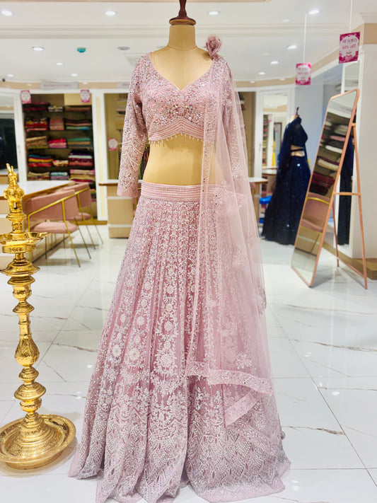 Blush pink embellished net Bridal Lehenga