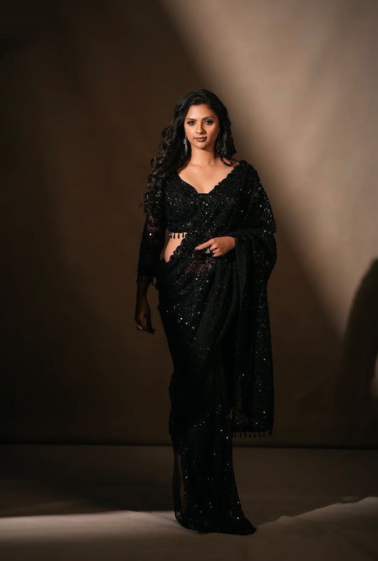 Black shimmer sequence designer Saree from Meshira