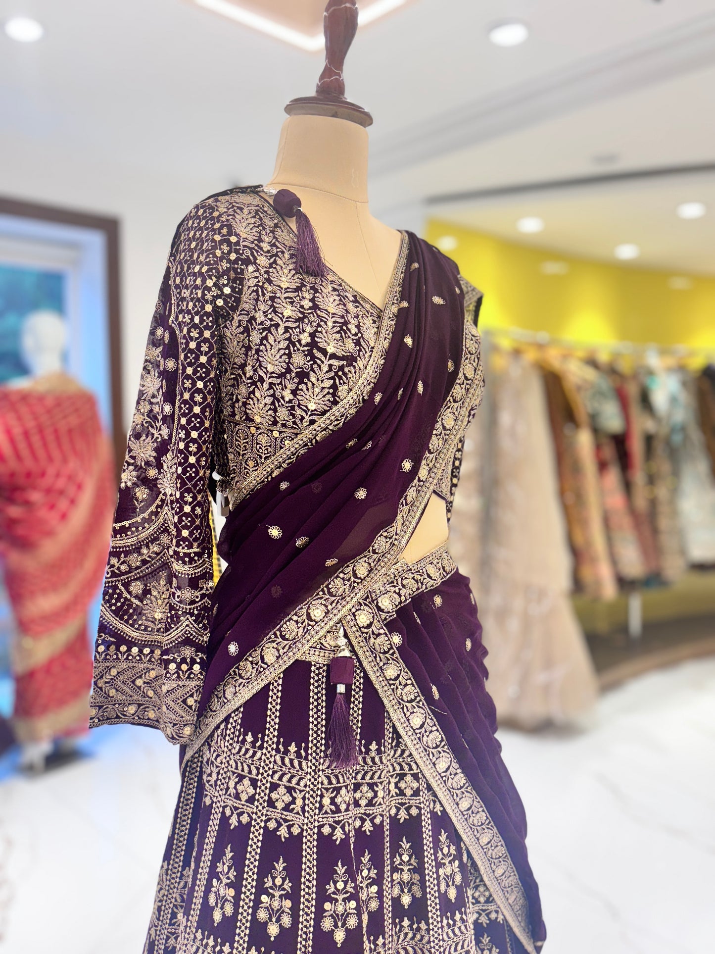 Deep purple embroidered lehenga