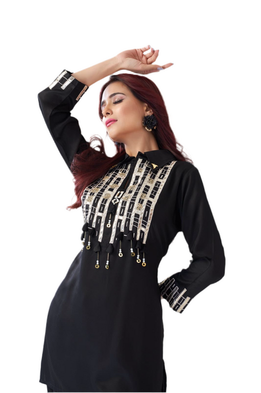 Statement Kurti’s with metallic accents in green colour