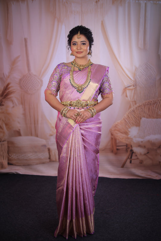 Exquisite lavender Kanchivaram silk saree