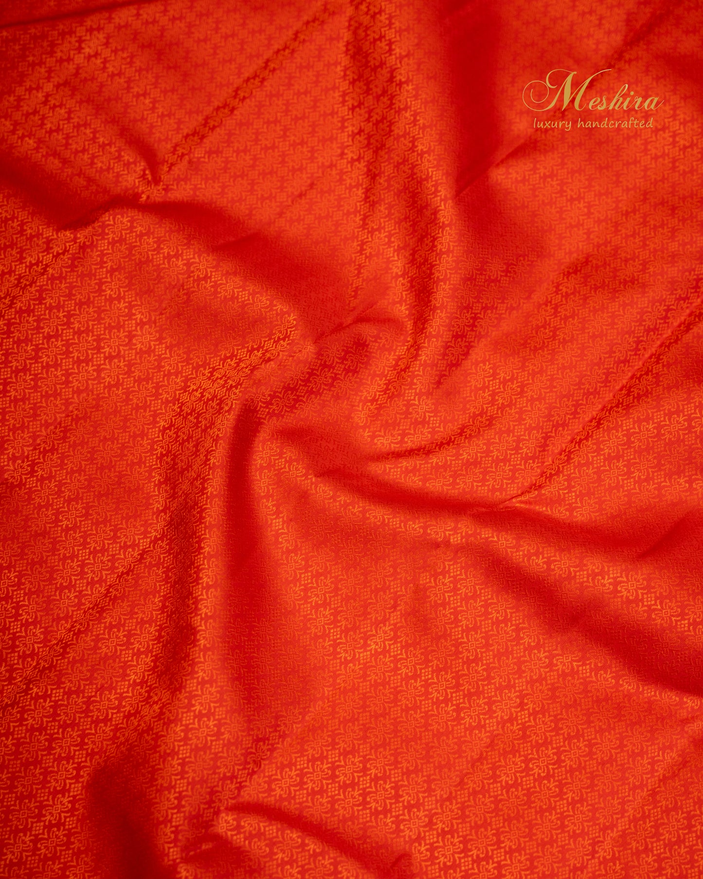 Vermilion flame Red Kanchivaram silk saree in self color border.