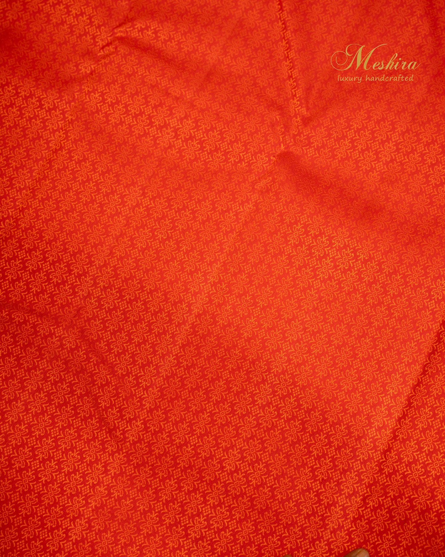 Vermilion flame Red Kanchivaram silk saree in self color border.