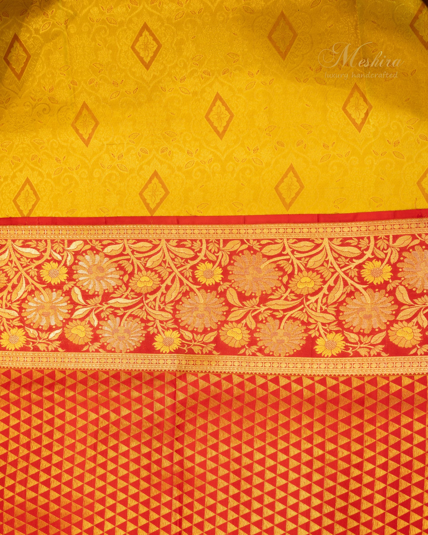 Sunlit Yellow Kanchivaram Silk saree with Coral Zari Elegance