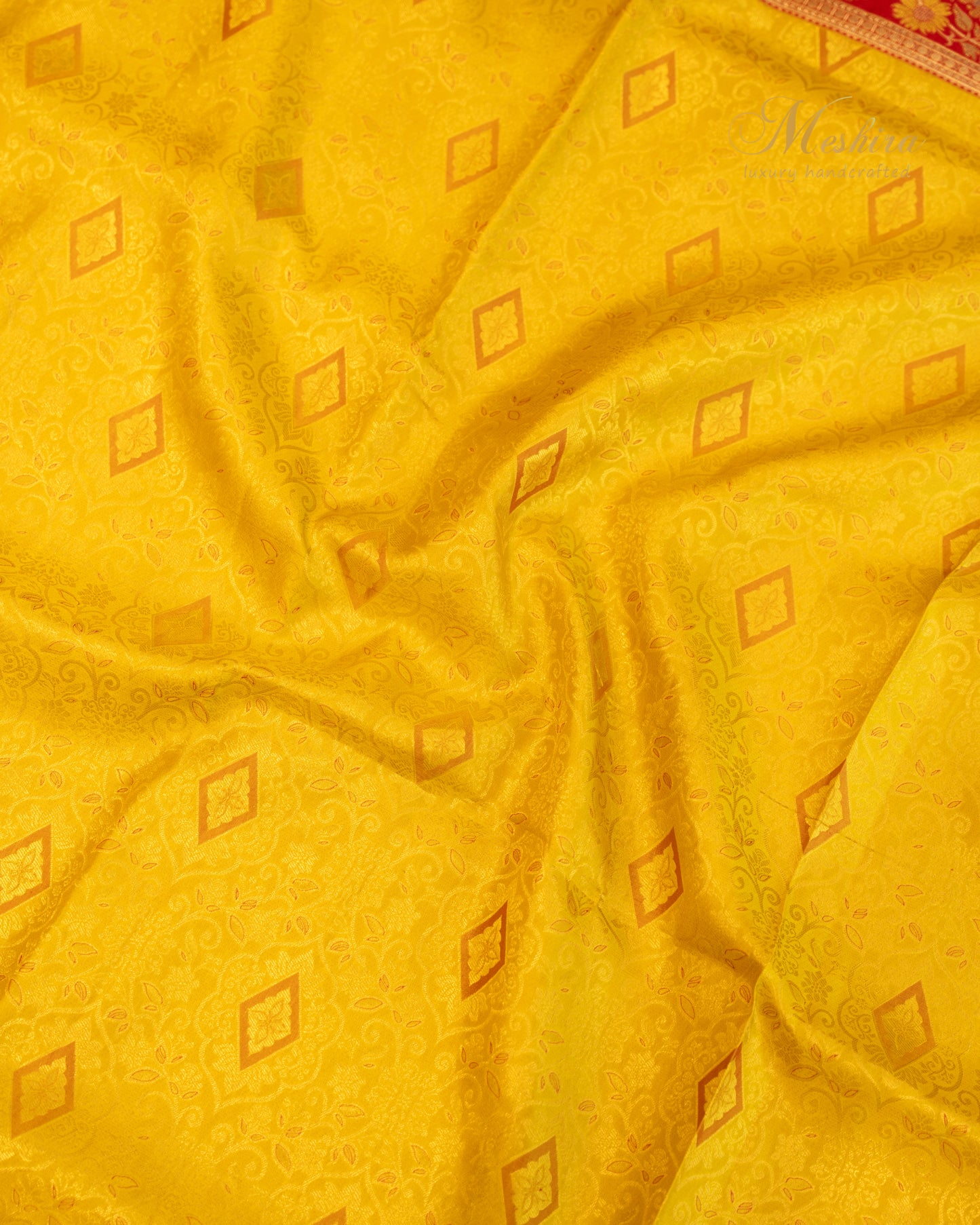 Sunlit Yellow Kanchivaram Silk saree with Coral Zari Elegance