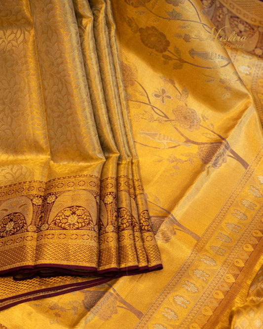 Peacock Pallu Kanchivaram Silk Saree in Deep Golden Hues
