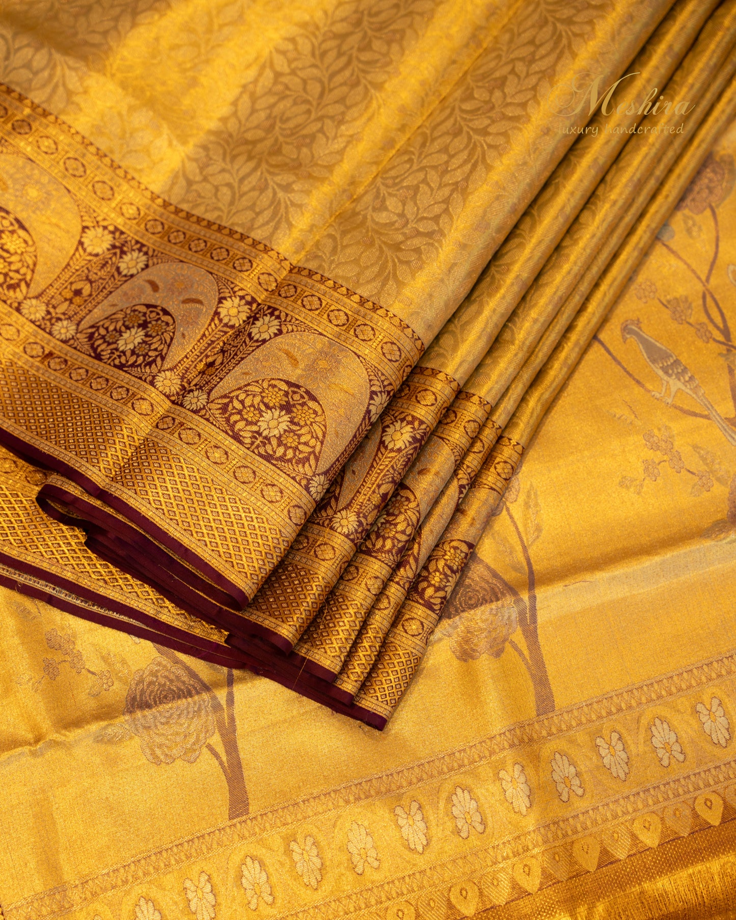 Peacock Pallu Kanchivaram Silk Saree in Deep Golden Hues