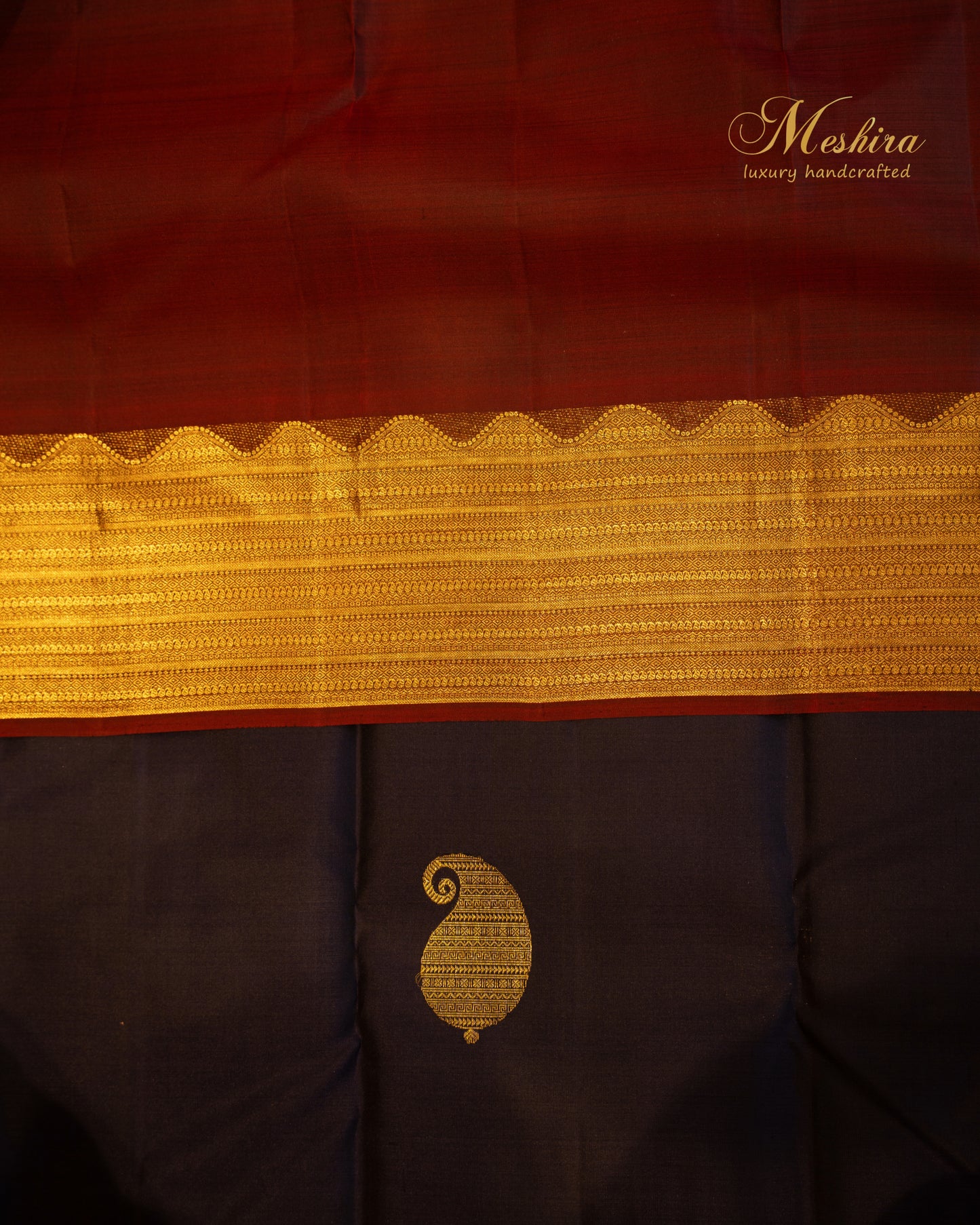 Royal blue Kanchivaram silk saree with gold zari and maroon edge