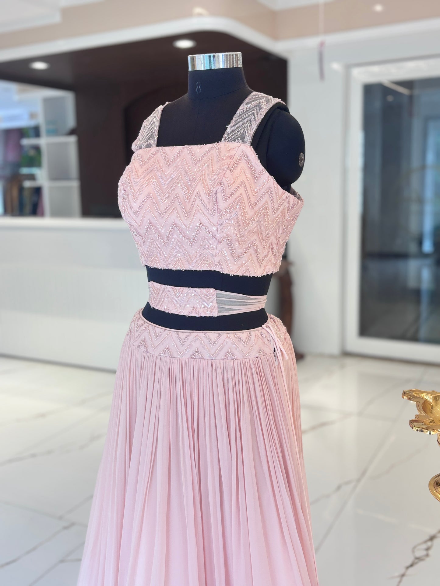 Pastel pink chiffon lehenga