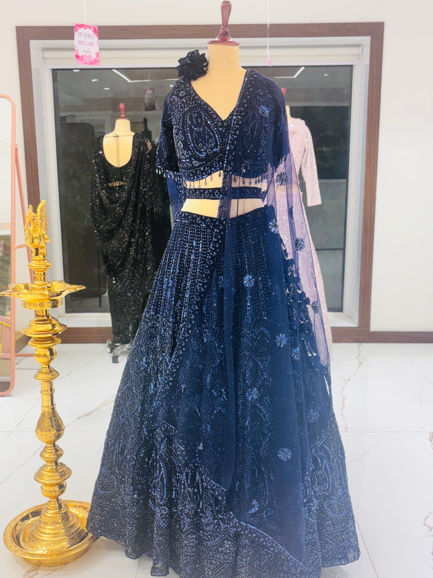 Midnight blue sequin bridal lehenga