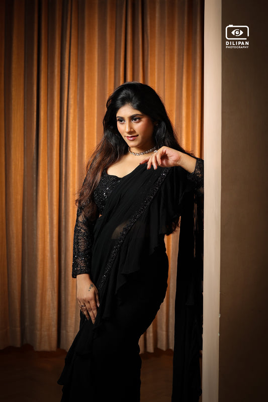 Black designer saree with embellished blouse