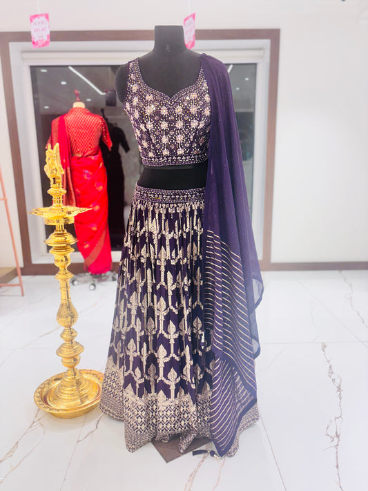 Banarasi rich purple Lehenga with embroidered blouse
