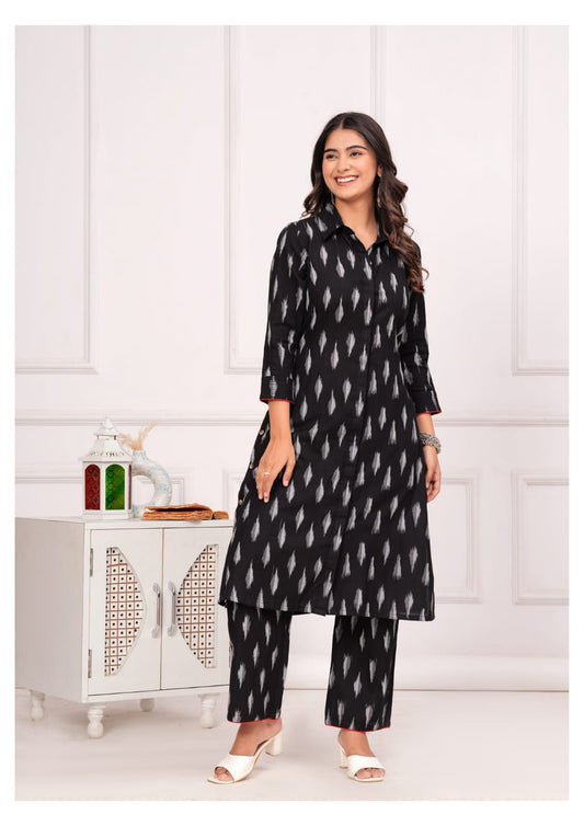 Ikkat print black and white coords in pure Jaipur cotton