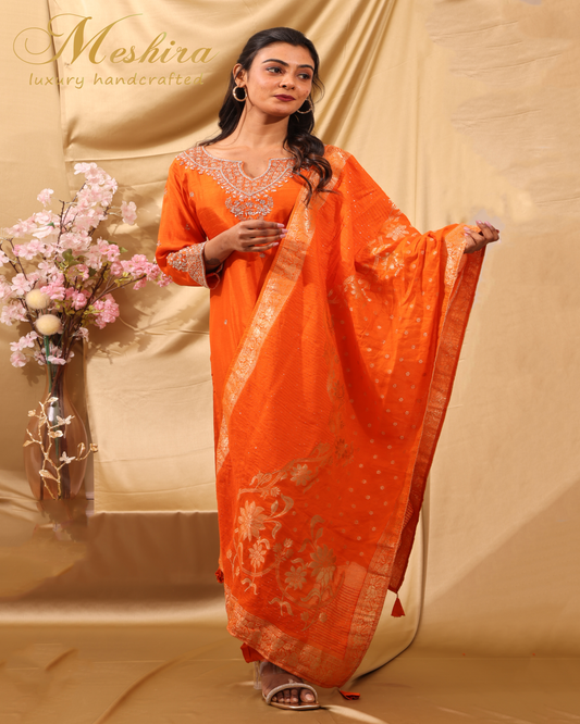 Tangerine Glow Handcrafted Suit Set