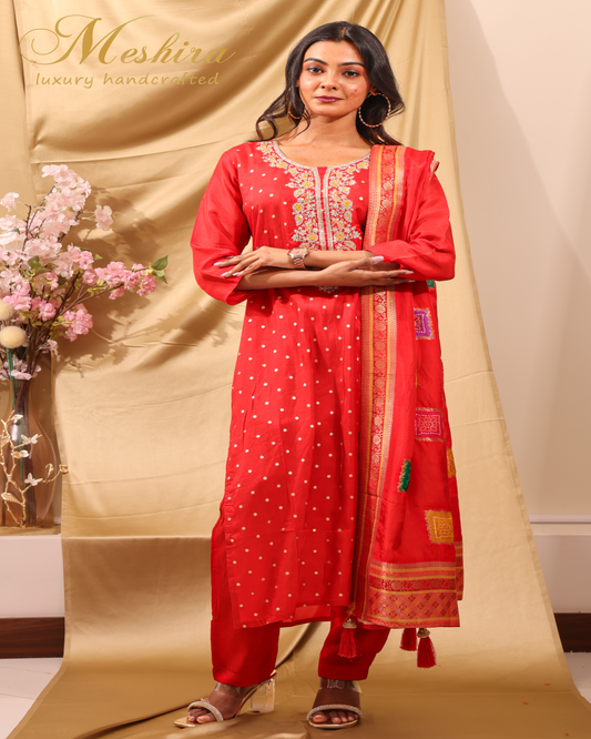 Bandhej-Inspired Red Suit Set