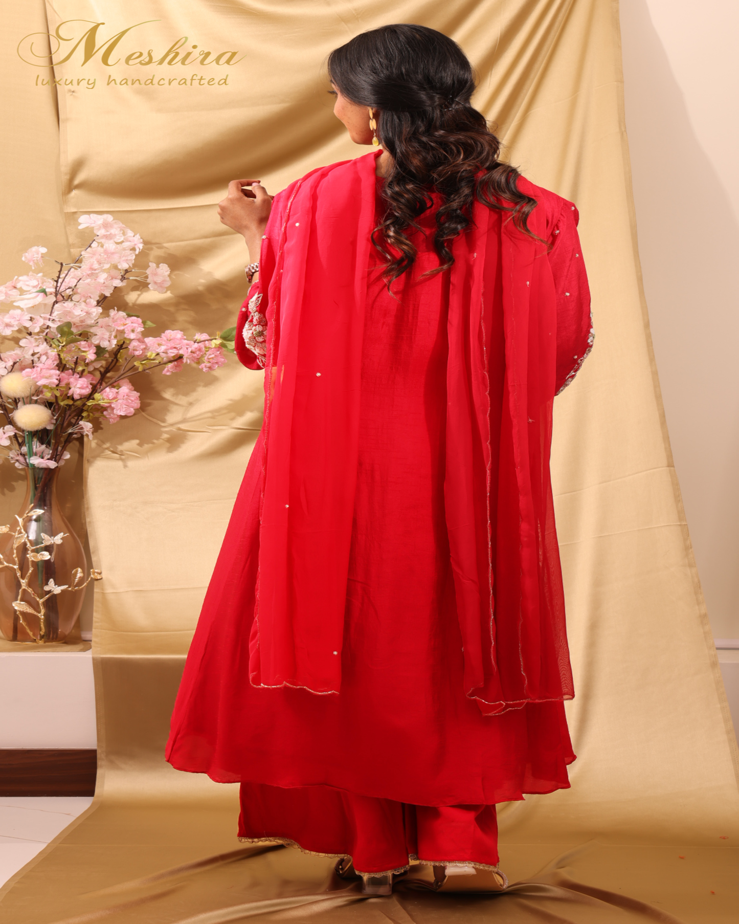 Scarlet Bloom Hand Embroidered Suit Set