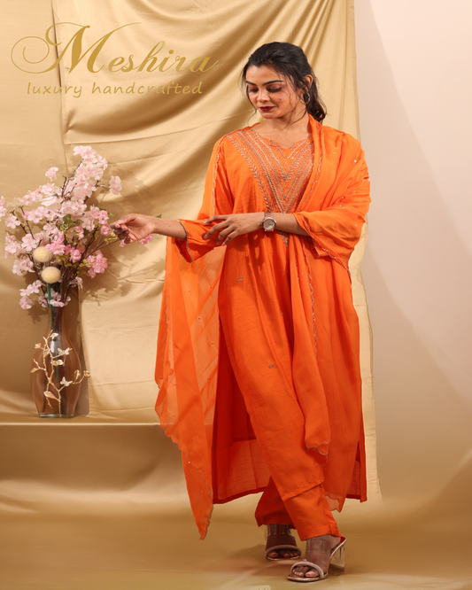 Handcrafted Bright Orange Festive Wear