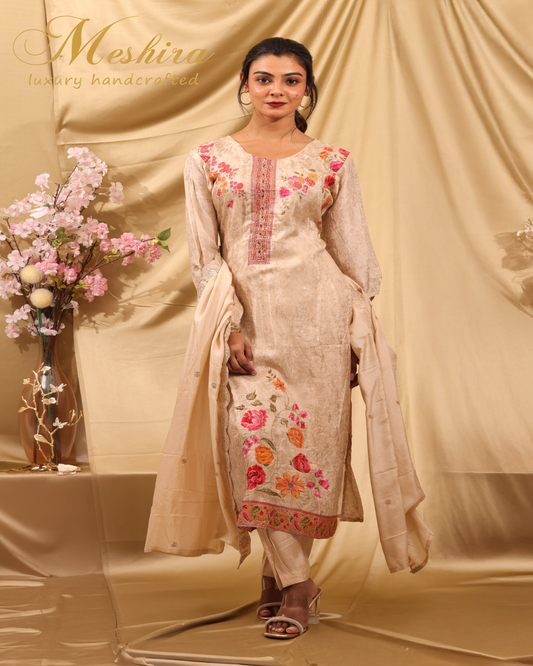 Charming Cream Floral Embroidered Outfit