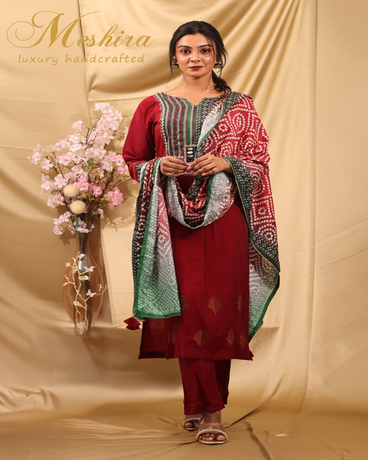 Elegant Maroon Suit with Bandhani Dupatta