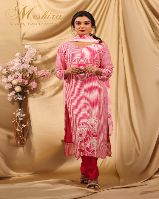 Chic Red & White Striped Kurta Set