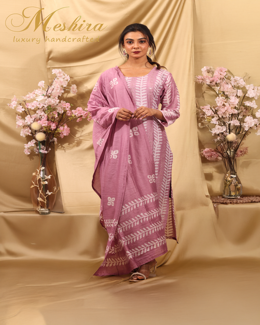 Printed Mauve Cotton Kurta Set