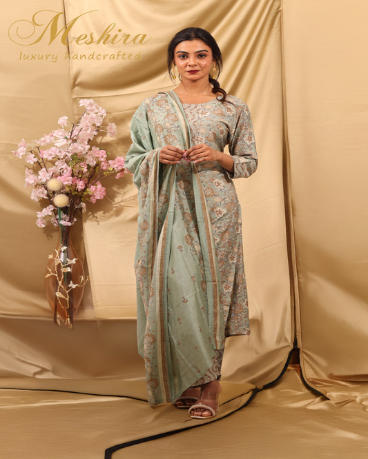 Sage Green Floral Printed Kurta Set