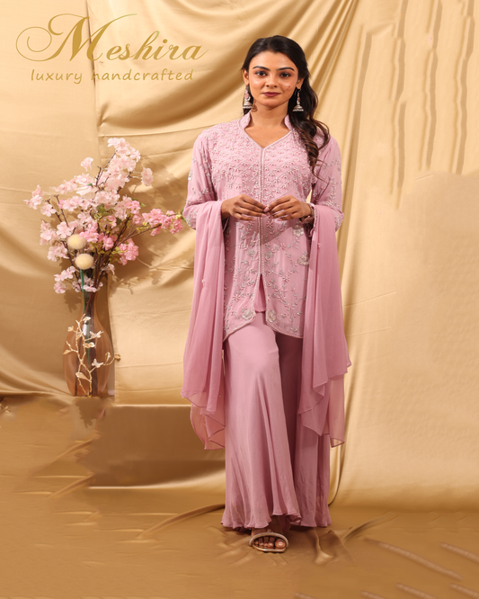 Dusky Rose Embellished Sharara Set