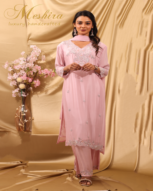 Blush Pink Pearl Embroidered Suit Set