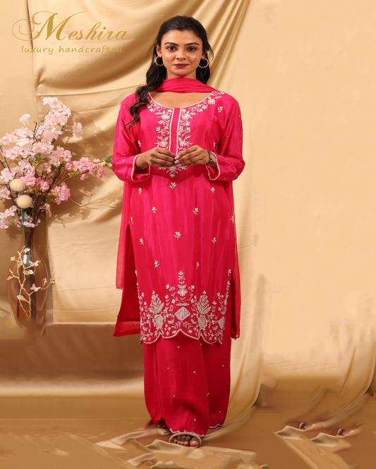 Rani Pink Mirror Embroidered Suit Set