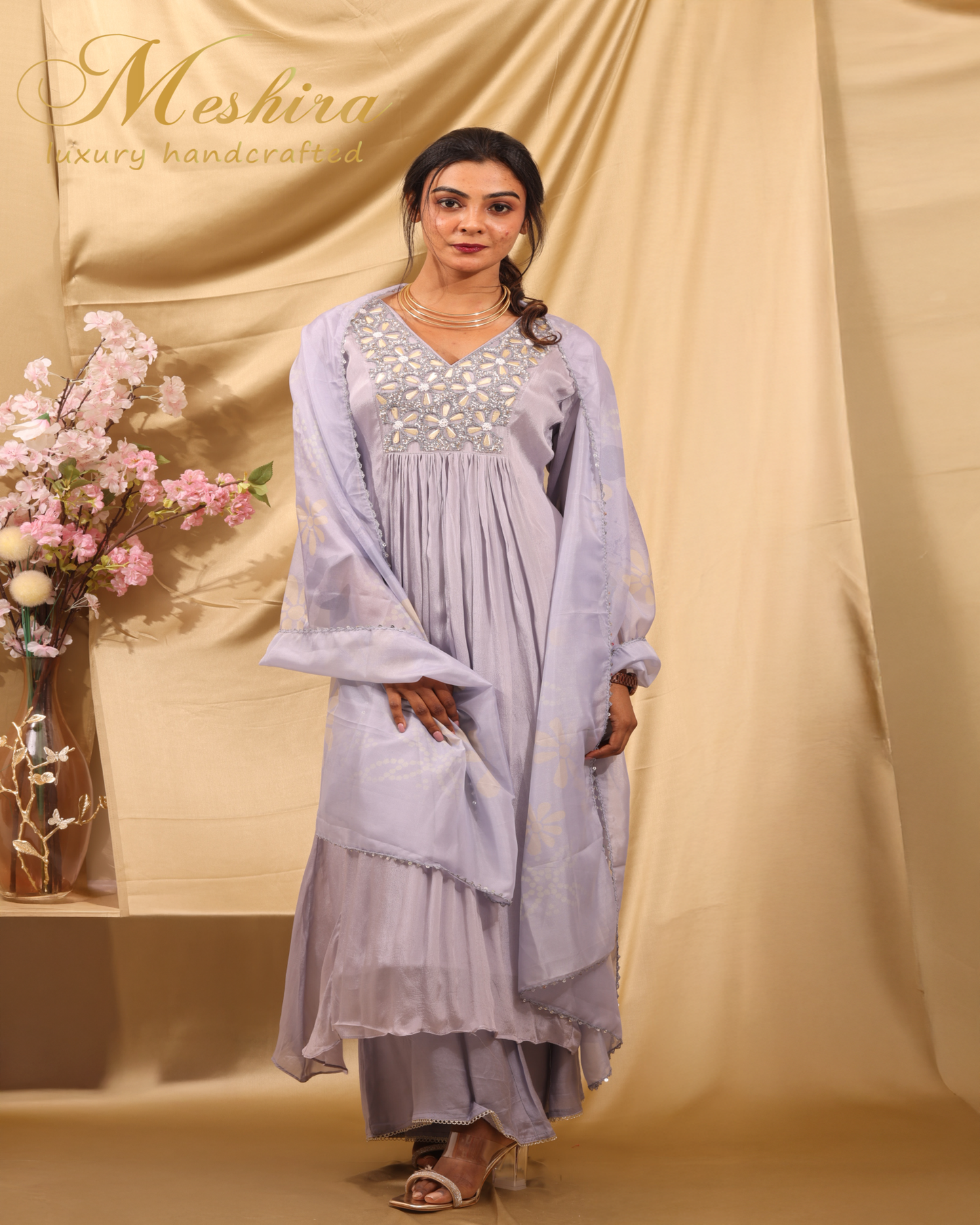 Embroidered Lilac Kurta Set