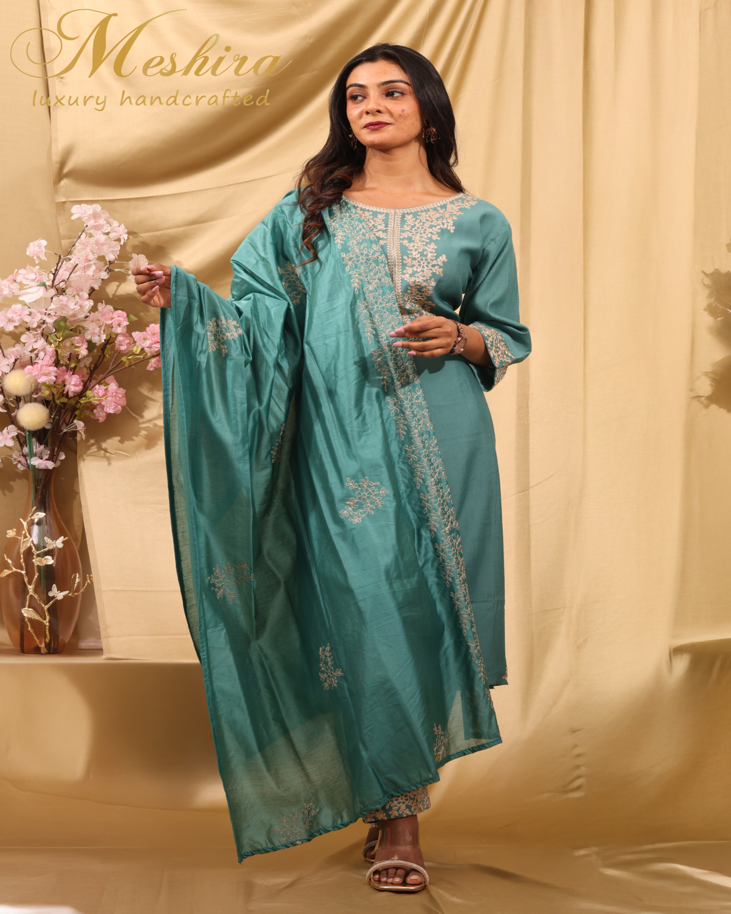 Embroidered Teal Kurta Set