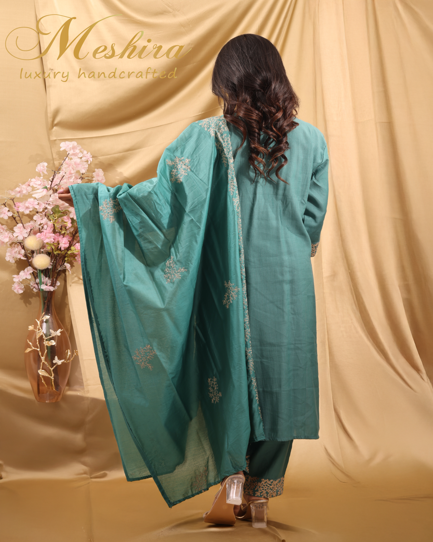 Embroidered Teal Kurta Set