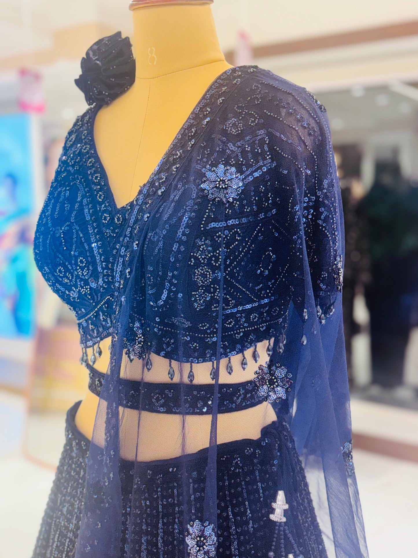 Midnight blue sequin bridal lehenga