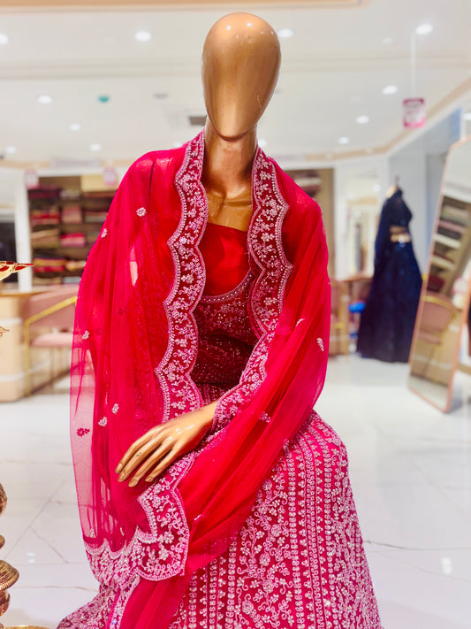 Rani pink bridal embroidered lehengas