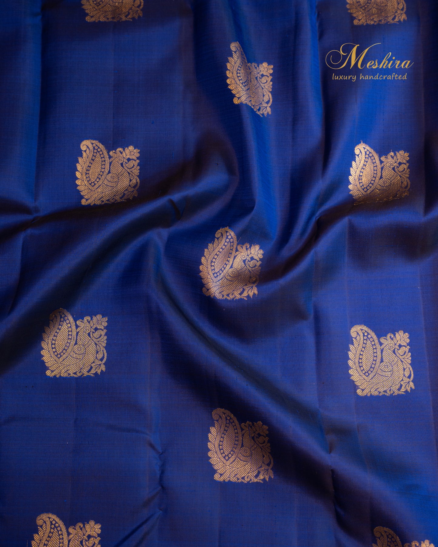 Royal blue and gold Kanchivaram Silk Saree.