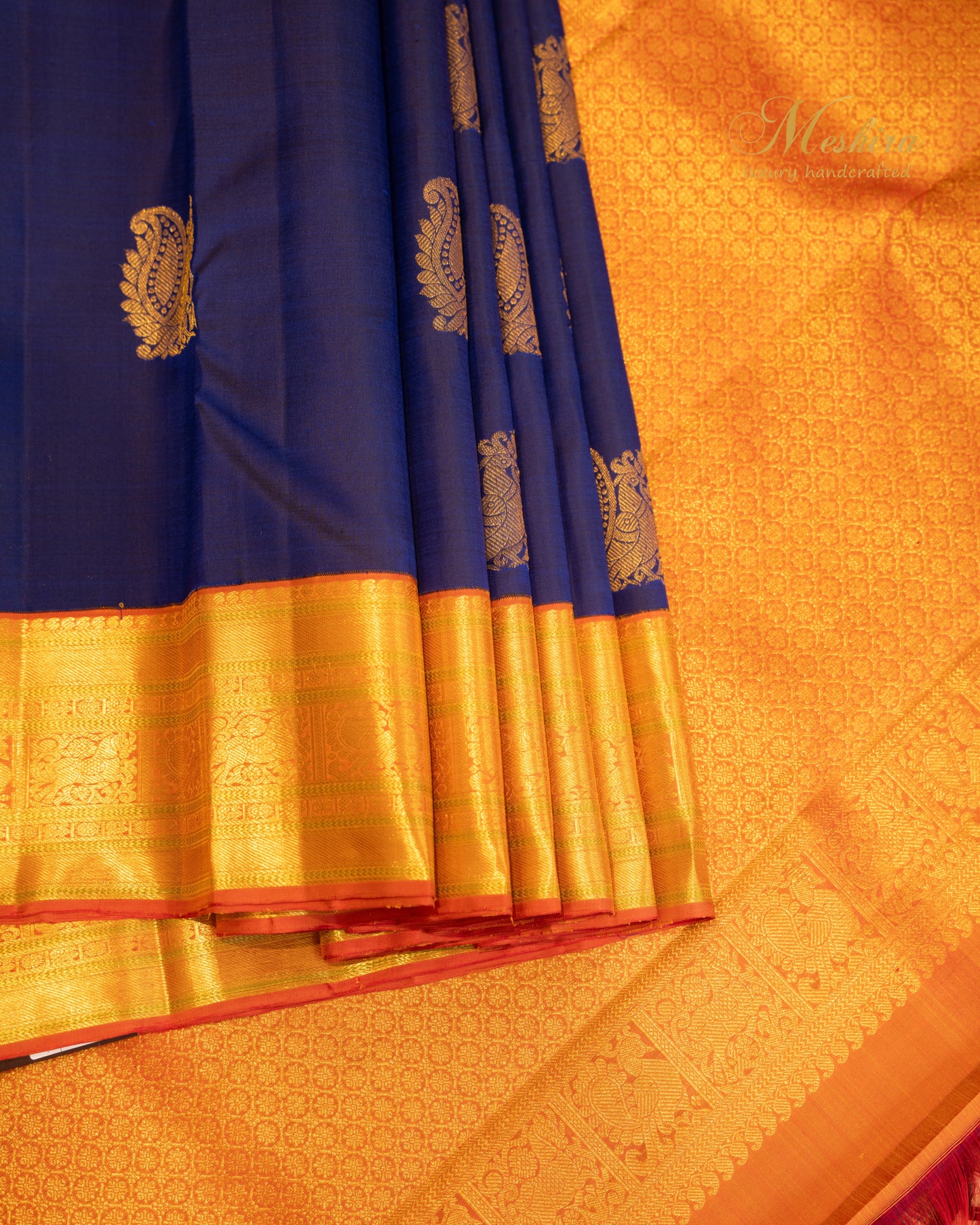 Royal blue and gold Kanchivaram Silk Saree.