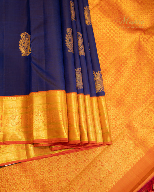 Royal blue and gold Kanchivaram Silk Saree.