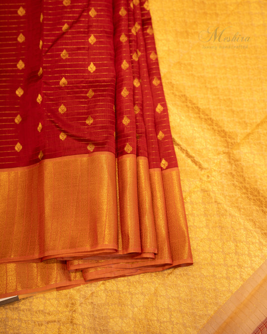 Majestic maroon and Gold Striped Kanchivaram Silk Saree.