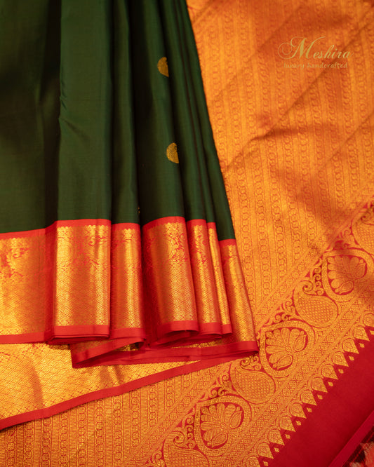 Emerald Green and Maroon Kanchivaram Silk Saree