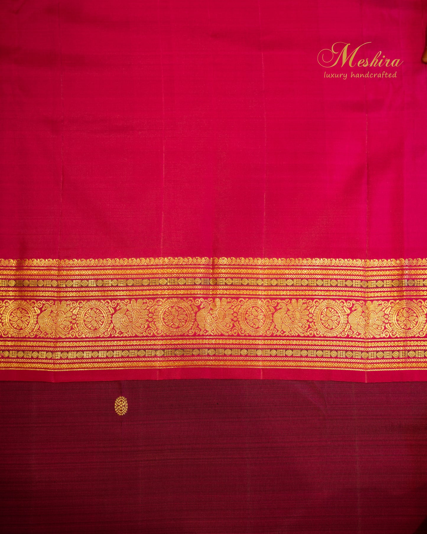 Maroon & Scarlet pink Kanchivaram silk saree with golden buttas