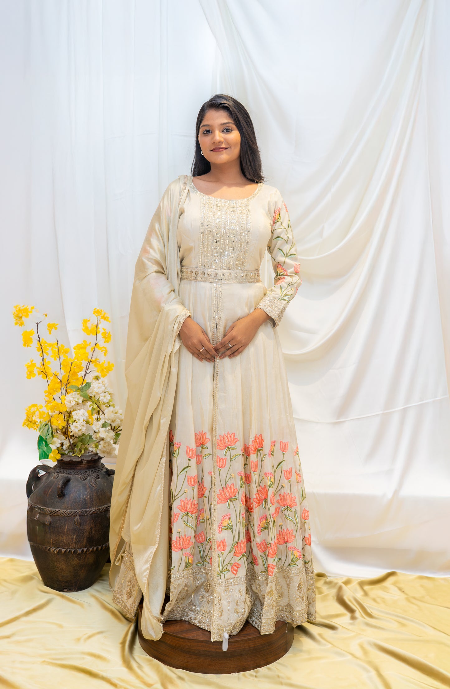 Elegant White Embroidered Gown
