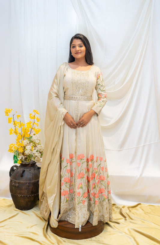 Elegant White Embroidered Gown