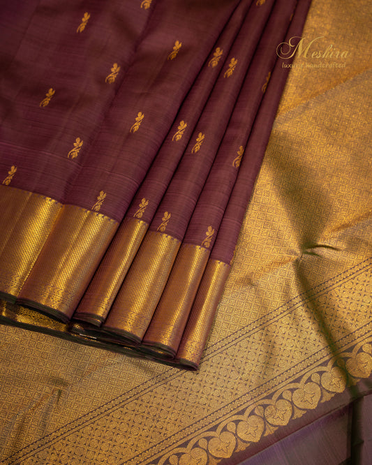 Royal Plum Kanchivaram silk saree in gold border and buttas