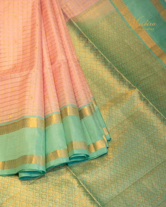 Pastel Pink & Mint Green Kanchivaram Silk Saree