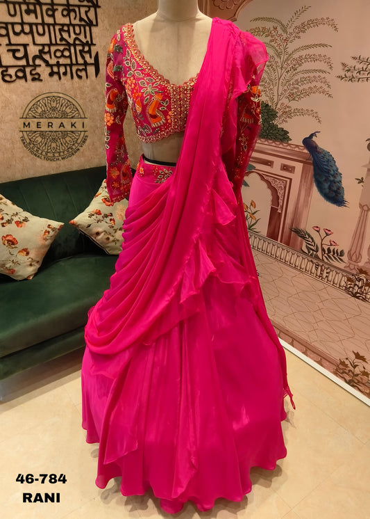 Fuchsia Pink ready made Saree