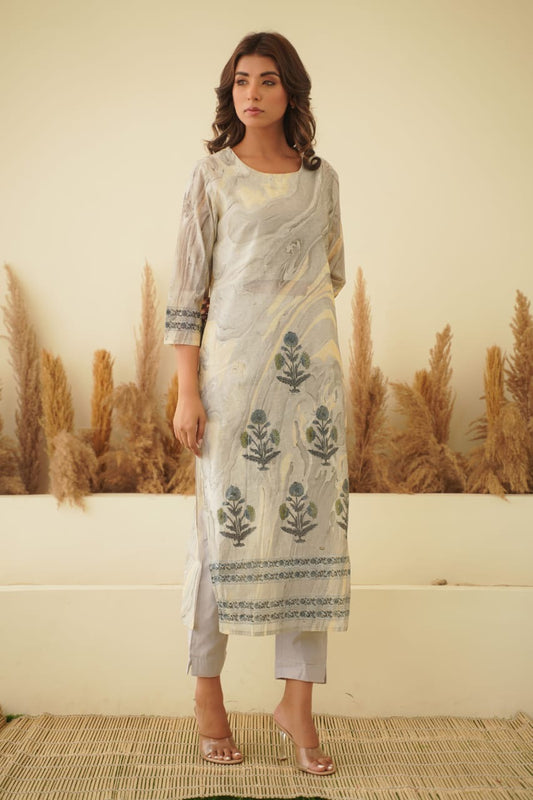 Marble print Jaipur cotton coord set with batik print