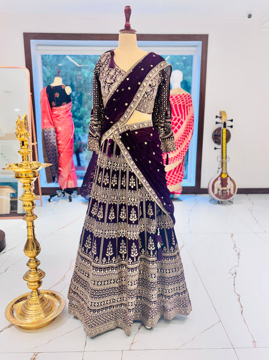Deep purple embroidered lehenga